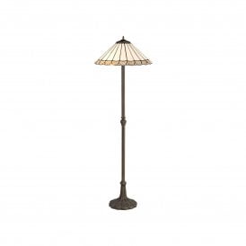 UNA Tiffany 2 Light Leaf Floor Lamp 40cm Grey, Cream, Crystal, Antique Brass