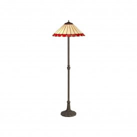 UNA Tiffany 2 Light Leaf Floor Lamp 40cm Red, Cream, Crystal, Antique Brass