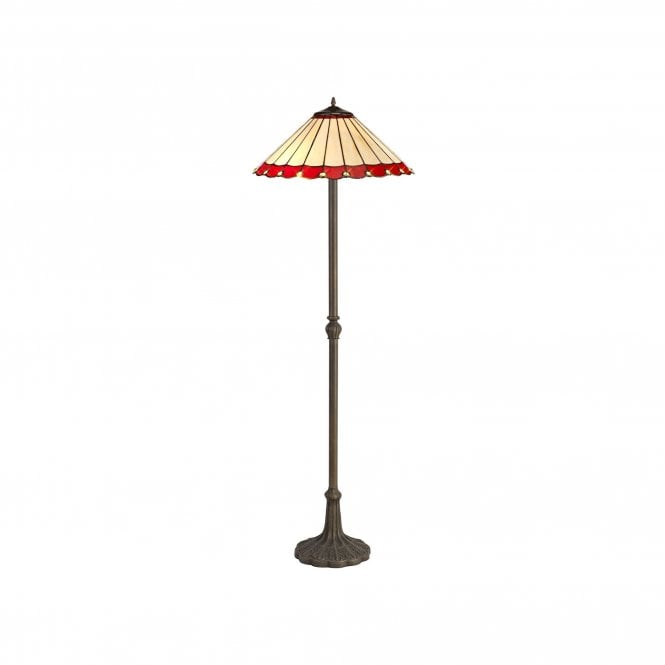 UNA Tiffany 2 Light Leaf Floor Lamp 40cm Red, Cream, Crystal, Antique Brass
