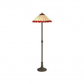 UNA Tiffany 2 Light Leaf Floor Lamp 40cm Red, Cream, Crystal, Antique Brass