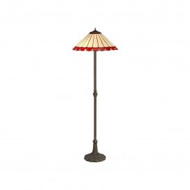 UNA Tiffany 2 Light Leaf Floor Lamp 40cm Red, Cream, Crystal, Antique Brass