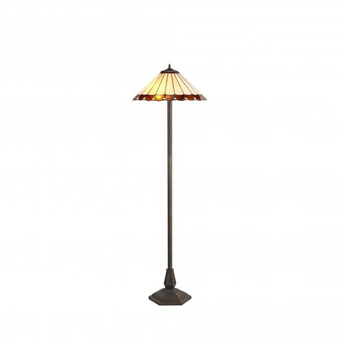 UNA Tiffany 2 Light Octagonal Floor Lamp 40cm Amber, Cream, Crystal, Antique Brass