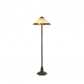 UNA Tiffany 2 Light Octagonal Floor Lamp 40cm Amber, Cream, Crystal, Antique Brass