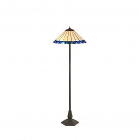 UNA Tiffany 2 Light Octagonal Floor Lamp 40cm Blue, Cream, Crystal, Antique Brass