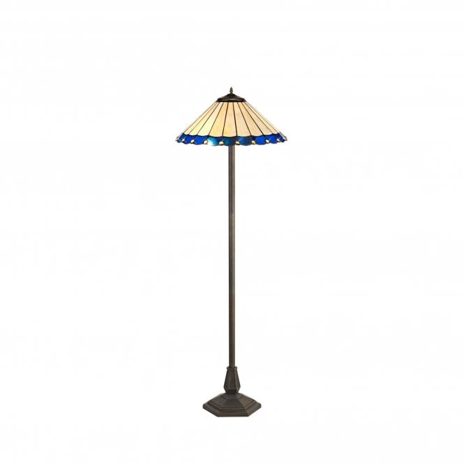 UNA Tiffany 2 Light Octagonal Floor Lamp 40cm Blue, Cream, Crystal, Antique Brass