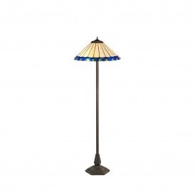 UNA Tiffany 2 Light Octagonal Floor Lamp 40cm Blue, Cream, Crystal, Antique Brass