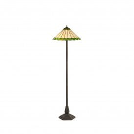 UNA Tiffany 2 Light Octagonal Floor Lamp 40cm Green, Cream, Crystal, Antique Brass