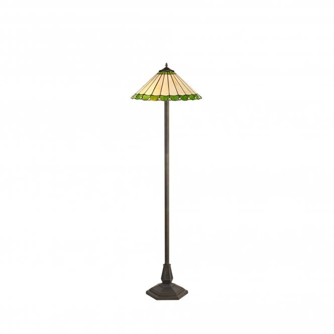 UNA Tiffany 2 Light Octagonal Floor Lamp 40cm Green, Cream, Crystal, Antique Brass