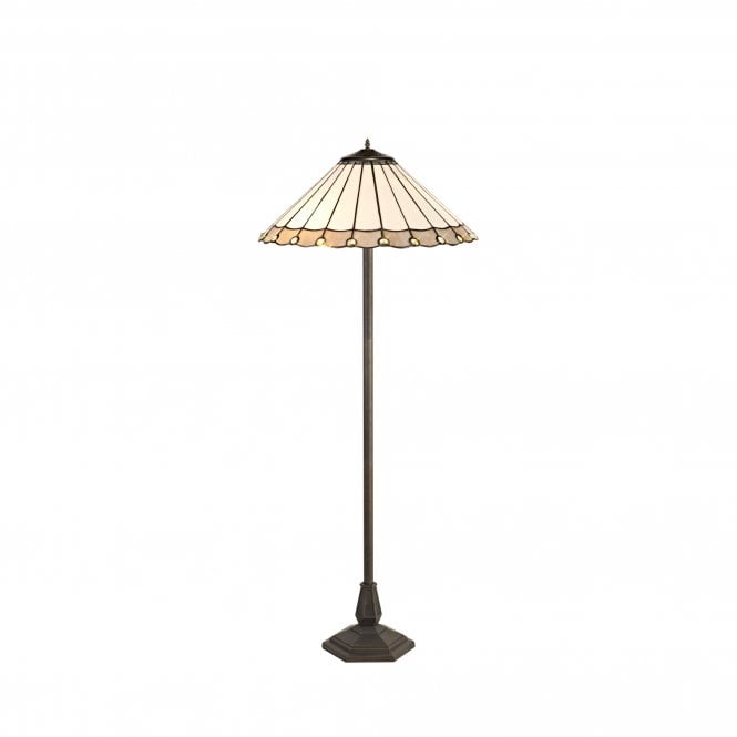 UNA Tiffany 2 Light Octagonal Floor Lamp 40cm Grey, Cream, Crystal, Antique Brass