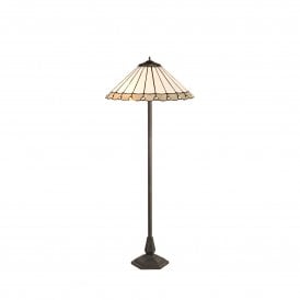 UNA Tiffany 2 Light Octagonal Floor Lamp 40cm Grey, Cream, Crystal, Antique Brass