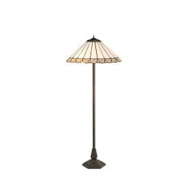 UNA Tiffany 2 Light Octagonal Floor Lamp 40cm Grey, Cream, Crystal, Antique Brass