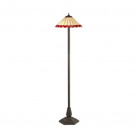UNA Tiffany 2 Light Octagonal Floor Lamp 40cm Red, Cream, Crystal, Antique Brass