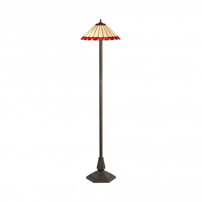 UNA Tiffany 2 Light Octagonal Floor Lamp 40cm Red, Cream, Crystal, Antique Brass