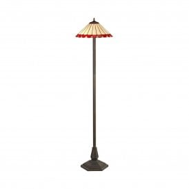 UNA Tiffany 2 Light Octagonal Floor Lamp 40cm Red, Cream, Crystal, Antique Brass