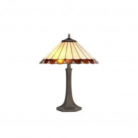 UNA Tiffany 2 Light Octagonal Table Lamp 40cm Amber, Cream, Crystal, Antique Brass
