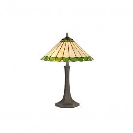 UNA Tiffany 2 Light Octagonal Table Lamp 40cm Green, Cream, Crystal, Antique Brass