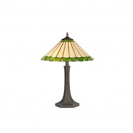UNA Tiffany 2 Light Octagonal Table Lamp 40cm Green, Cream, Crystal, Antique Brass