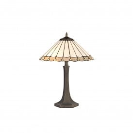 UNA Tiffany 2 Light Octagonal Table Lamp 40cm Grey, Cream, Crystal, Antique Brass