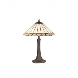 UNA Tiffany 2 Light Octagonal Table Lamp 40cm Grey, Cream, Crystal, Antique Brass