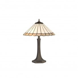 UNA Tiffany 2 Light Octagonal Table Lamp 40cm Grey, Cream, Crystal, Antique Brass
