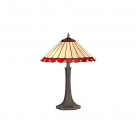 UNA Tiffany 2 Light Octagonal Table Lamp 40cm Red, Cream, Crystal, Antique Brass