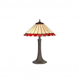 UNA Tiffany 2 Light Octagonal Table Lamp 40cm Red, Cream, Crystal, Antique Brass
