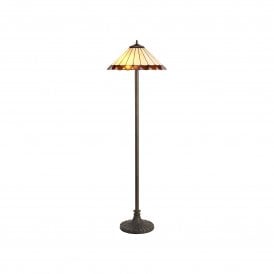 UNA Tiffany 2 Light Stepped Floor Lamp 40cm Amber, Cream, Crystal, Antique Brass