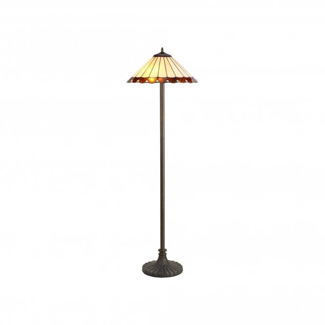 UNA Tiffany 2 Light Stepped Floor Lamp 40cm Amber, Cream, Crystal, Antique Brass