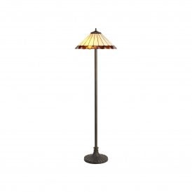 UNA Tiffany 2 Light Stepped Floor Lamp 40cm Amber, Cream, Crystal, Antique Brass