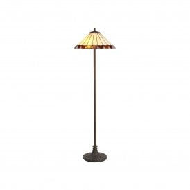 UNA Tiffany 2 Light Stepped Floor Lamp 40cm Amber, Cream, Crystal, Antique Brass