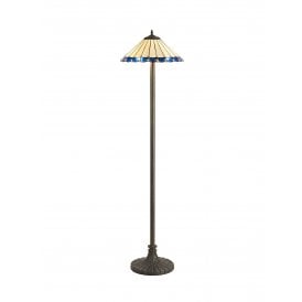 UNA Tiffany 2 Light Stepped Floor Lamp 40cm Blue, Cream, Crystal, Antique Brass