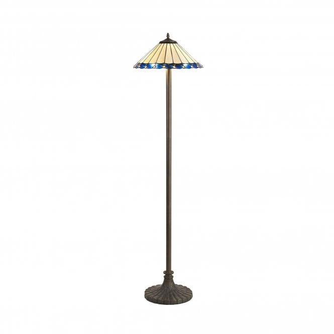 UNA Tiffany 2 Light Stepped Floor Lamp 40cm Blue, Cream, Crystal, Antique Brass