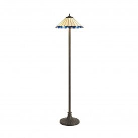 UNA Tiffany 2 Light Stepped Floor Lamp 40cm Blue, Cream, Crystal, Antique Brass