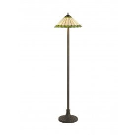 UNA Tiffany 2 Light Stepped Floor Lamp 40cm Green, Cream, Crystal, Antique Brass
