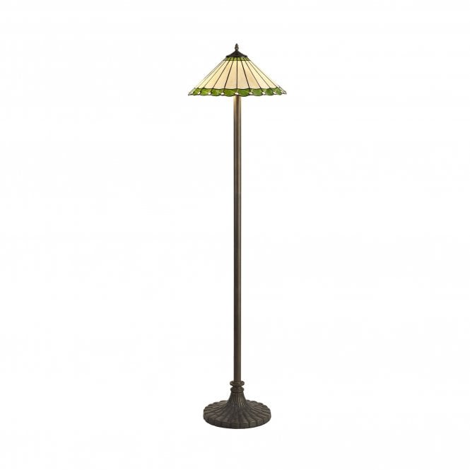 UNA Tiffany 2 Light Stepped Floor Lamp 40cm Green, Cream, Crystal, Antique Brass