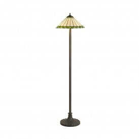 UNA Tiffany 2 Light Stepped Floor Lamp 40cm Green, Cream, Crystal, Antique Brass
