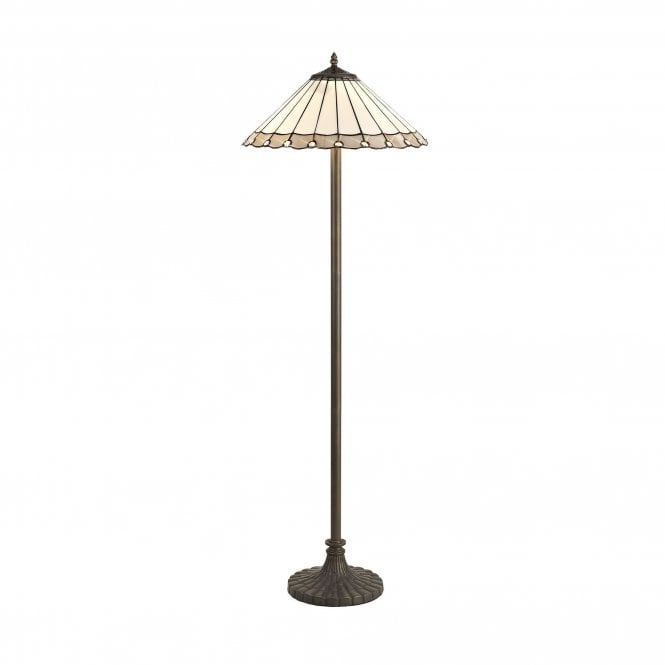 UNA Tiffany 2 Light Stepped Floor Lamp 40cm Grey, Cream, Crystal, Antique Brass