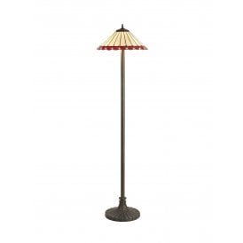 UNA Tiffany 2 Light Stepped Floor Lamp 40cm Red, Cream, Crystal, Antique Brass