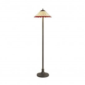 UNA Tiffany 2 Light Stepped Floor Lamp 40cm Red, Cream, Crystal, Antique Brass
