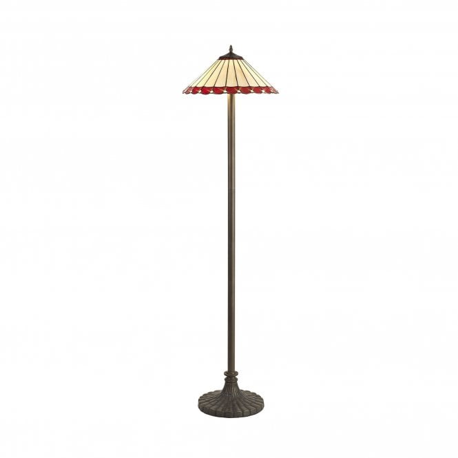 UNA Tiffany 2 Light Stepped Floor Lamp 40cm Red, Cream, Crystal, Antique Brass