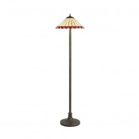 UNA Tiffany 2 Light Stepped Floor Lamp 40cm Red, Cream, Crystal, Antique Brass