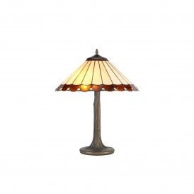 UNA Tiffany 2 Light Tree Like Table Lamp 40cm Amber, Cream, Crystal, Antique Brass