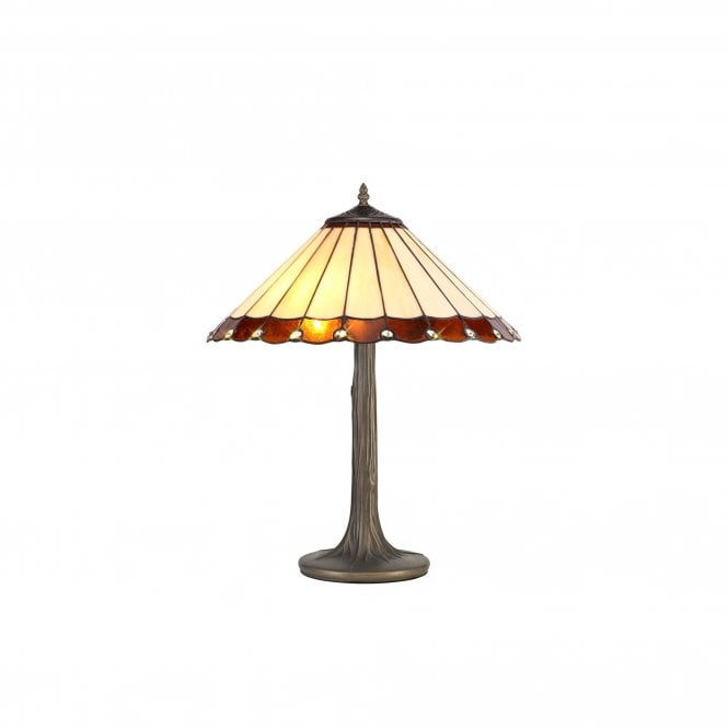 UNA Tiffany 2 Light Tree Like Table Lamp 40cm Amber, Cream, Crystal, Antique Brass