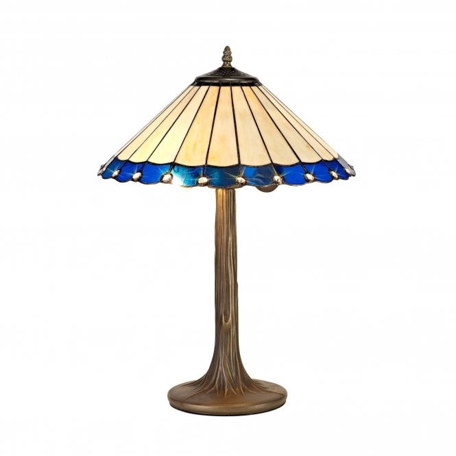UNA Tiffany 2 Light Tree Like Table Lamp 40cm Blue, Cream, Crystal, Antique Brass