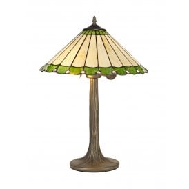 UNA Tiffany 2 Light Tree Like Table Lamp 40cm Green, Cream, Crystal, Antique Brass