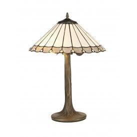 UNA Tiffany 2 Light Tree Like Table Lamp 40cm Grey, Cream, Crystal, Antique Brass