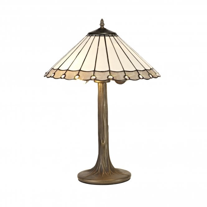 UNA Tiffany 2 Light Tree Like Table Lamp 40cm Grey, Cream, Crystal, Antique Brass