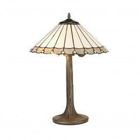 UNA Tiffany 2 Light Tree Like Table Lamp 40cm Grey, Cream, Crystal, Antique Brass