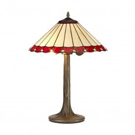 UNA Tiffany 2 Light Tree Like Table Lamp 40cm Red, Cream, Crystal, Antique Brass