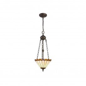 UNA Tiffany 2 Light Uplighter Ceiling Pendant Light 30cm Amber, Cream, Crystal, Antique Brass